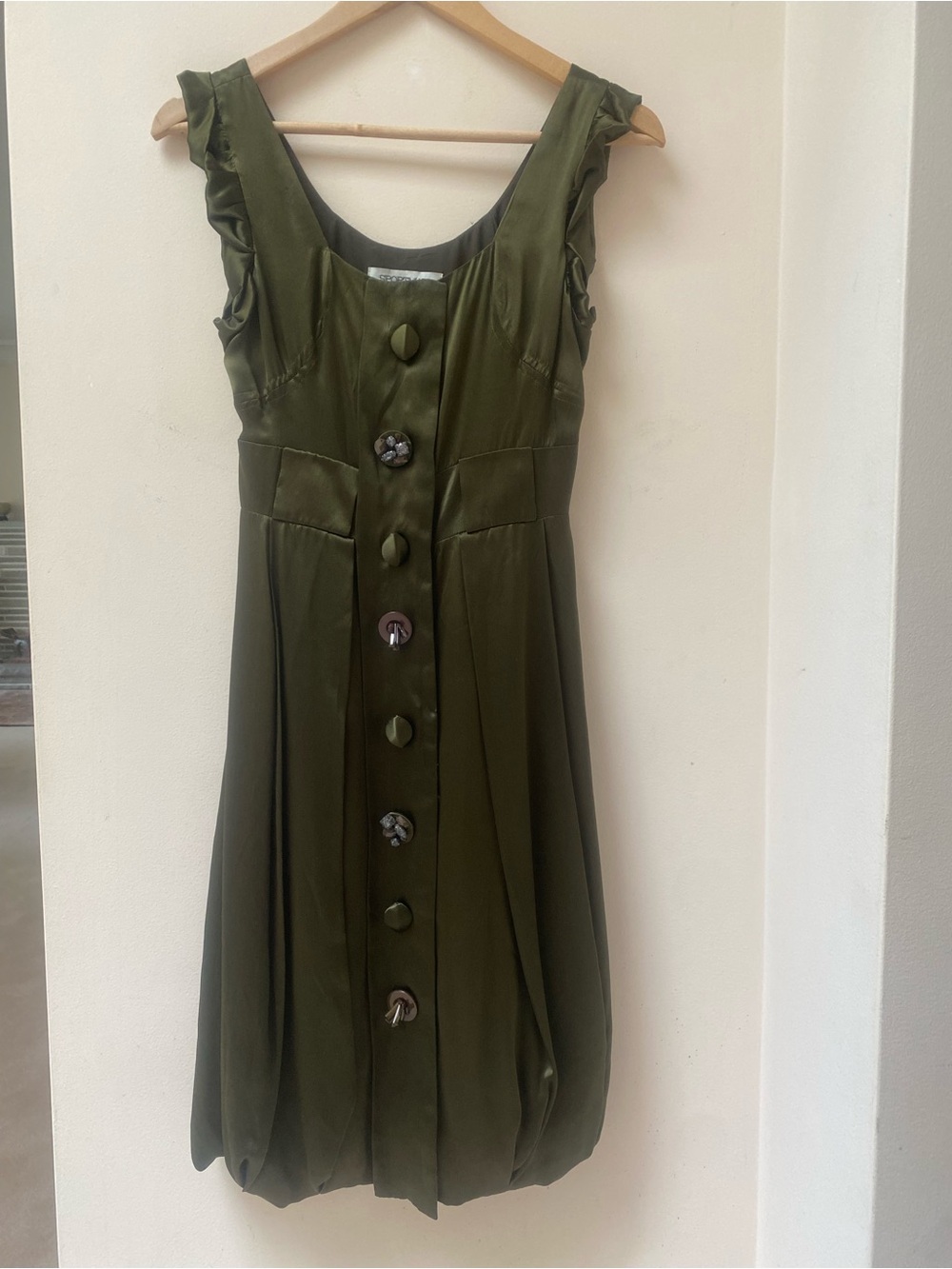 Ladies Olive Green Button-Front Dress
